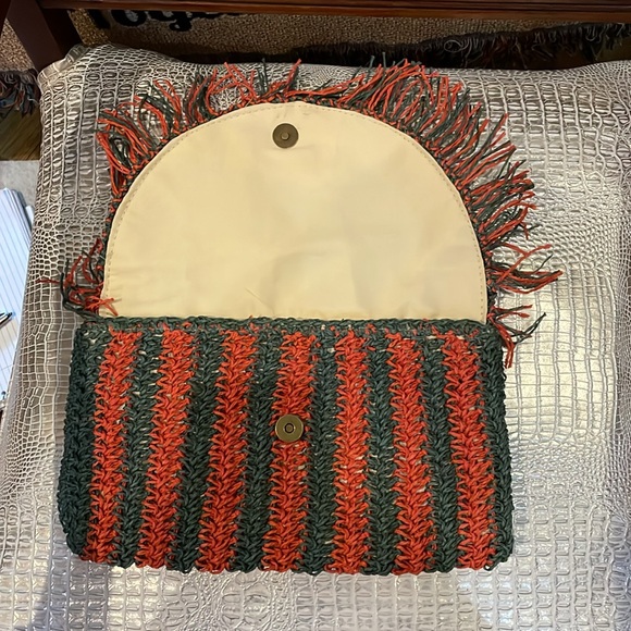 Orange and Green Crochet Fringe Clutch - Picture 3 of 4